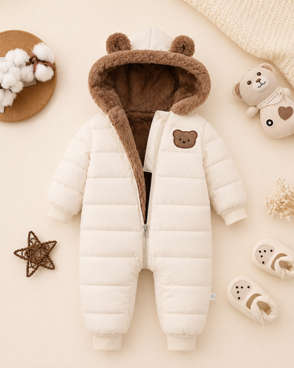 Cozy Warm Plush-Lined Infant Bodysuit | Winter Bear Ear