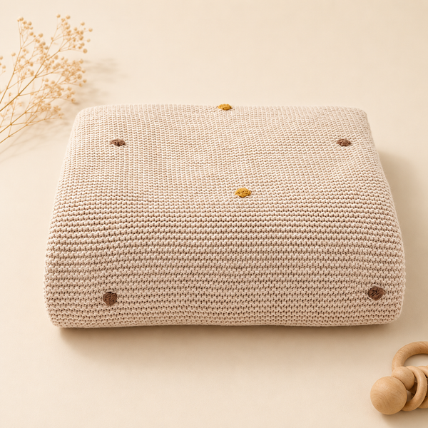 Pure Cotton Soft Cozy Hand-Crocheted Pom-Pom Baby Blanket