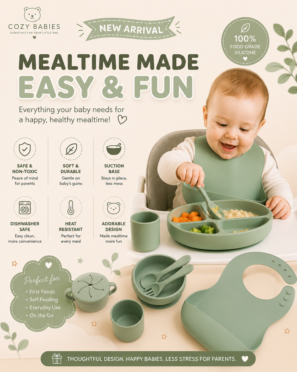 12pcs Baby Feeding Set with Divided Plate