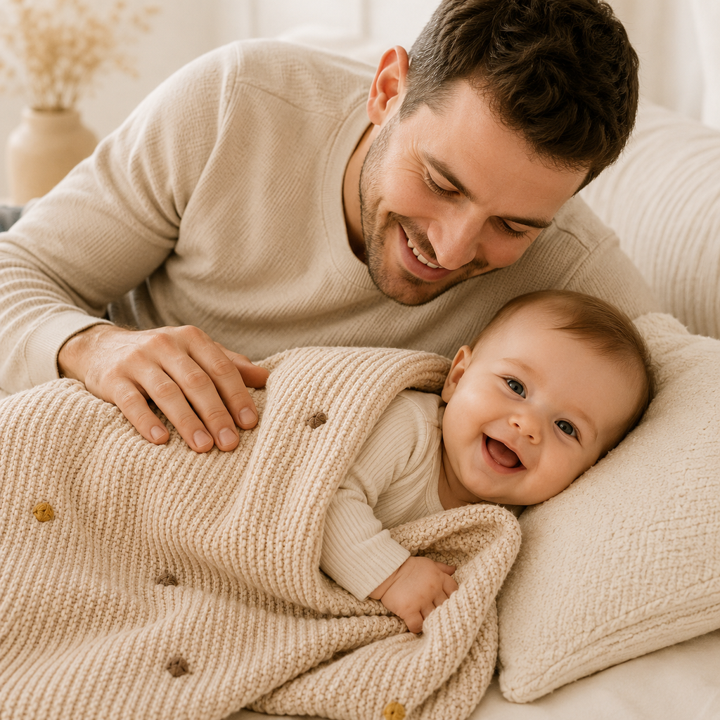 Pure Cotton Soft Cozy Hand-Crocheted Pom-Pom Baby Blanket