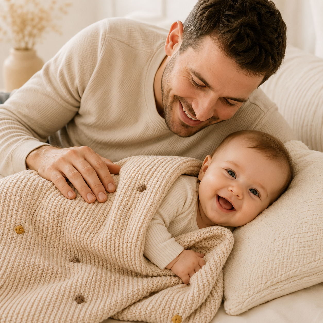 Pure Cotton Soft Cozy Hand-Crocheted Pom-Pom Baby Blanket